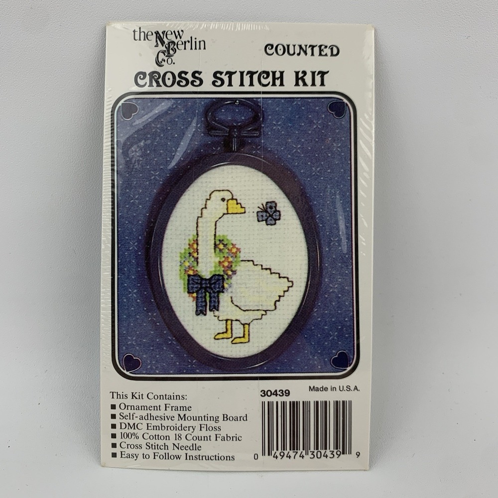 New Berlin White Goose Blue Bow Counted Cross Stitch Ornament Kit 30439 NIP